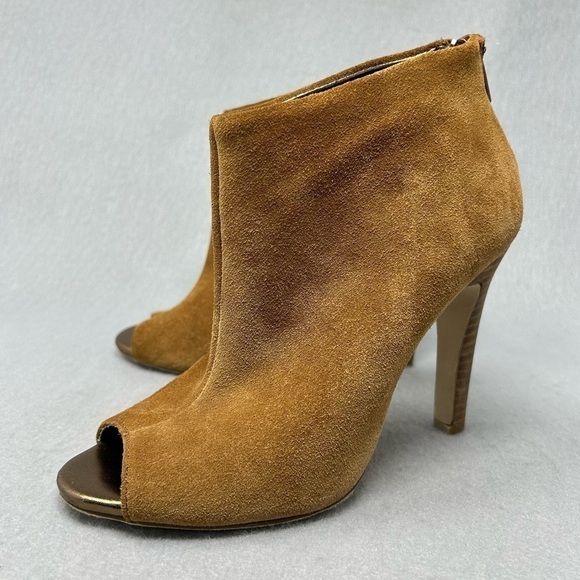 Julianne Hough Camel Suede Women's Angela Zip Open Toe Booties Sz 5B - Picture 3 of 11